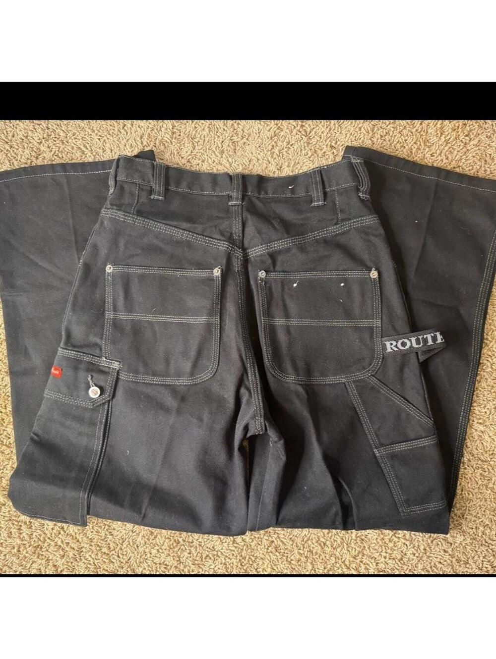 Vintage Y2K Route 66 Black Wide Leg Carpenter Style Pants